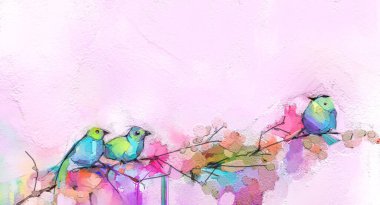 Картина, постер, плакат, фотообои "абстрактное цветное масло, акриловая роспись птицы и весеннего цветка. современная живопись мазком кисти на холсте. иллюстрация живопись маслом, живопись и цветок для фона
. пейзаж", артикул 356731124