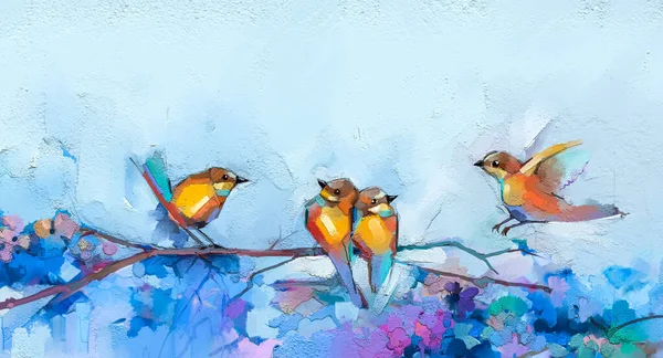 Abstract Colorful Oil Acrylic Painting Bird Spring Flower Modern Art — Stock Photo, Image