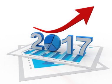 Oku yukarı ve 2017 sembollü iş grafiği, 2017 yılındaki yeni yılı, üç boyutlu canlandırmayı, üç boyutlu illüstrasyonu temsil ediyor.