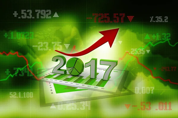 矢印アップと2017シンボルを持つビジネスグラフは 新年の成長を表します2017 三次元レンダリング 3Dイラスト — ストック写真