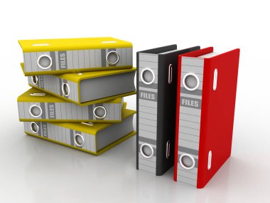 Arşiv dizinleri yığını, İş Dosyaları ve beyaz arkaplan dizinlerinin 3d illüstrasyonuName