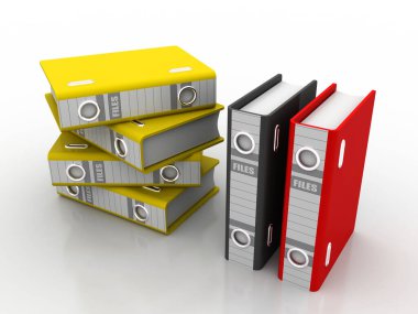 Arşiv dizinleri yığını, İş Dosyaları ve beyaz arkaplan dizinlerinin 3d illüstrasyonuName