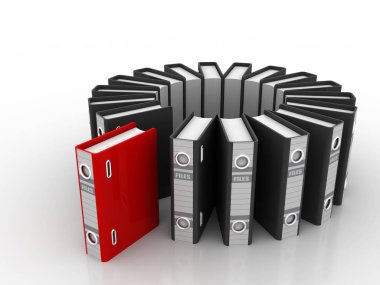 Arşiv dizinleri yığını, İş Dosyaları ve beyaz arkaplan dizinlerinin 3d illüstrasyonuName