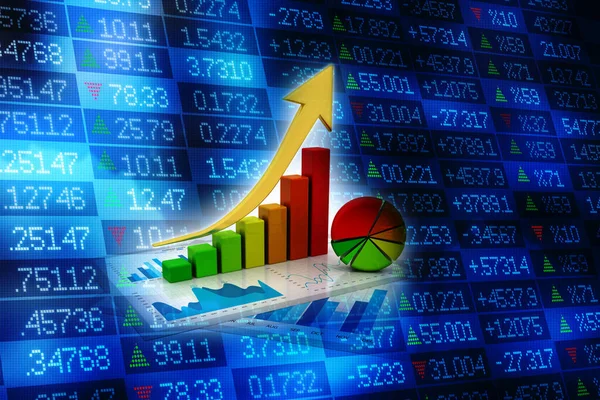 3Dレンダリングビジネスグラフとドキュメント 株式市場のチャート ビジネスグラフの背景 財務の背景 — ストック写真