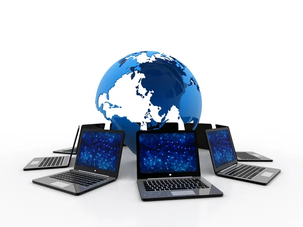 Rendering Computernetzwerk Computernetzwerk Mit Globus Internet Kommunikationshintergrund — Stockfoto
