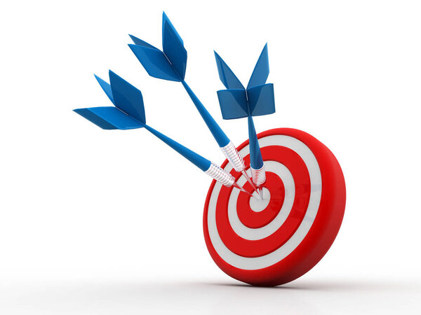 Стрела в цель 3D. Удар успеха. Бизнес-концепция. Изолированные на белом
