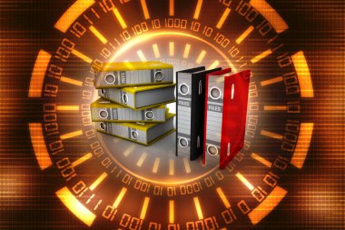 Dijital arkaplanda arşiv dizinleri, iş dosyaları ve dizinlerinin 3d illüstrasyonu