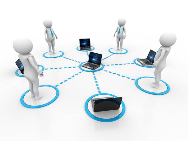 3d rendering Computer network, Computer network with server, Internet Communication background