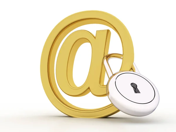Mail Symbol Lock White Background Internet Security Concept Render — Stock Photo, Image