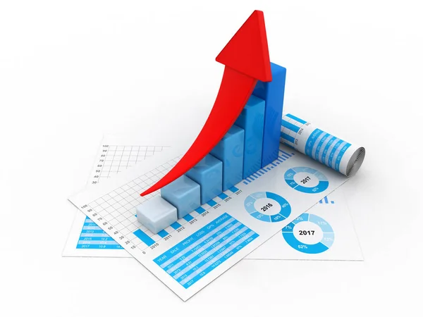 Renderização Gráfico Negócios Documentos Fundo Branco Gráfico Mercado Ações Gráfico — Fotografia de Stock