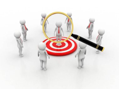 3D insanlar, insan, insan ve büyüteç. İşadamı