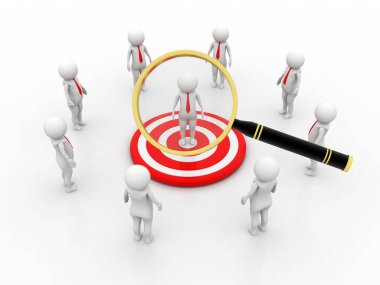 3D insanlar, insan, insan ve büyüteç. İşadamı