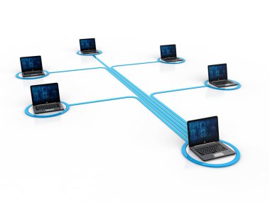 Beyaz arkaplandaki 3d görüntüleme Bilgisayar ağı, sunuculu bilgisayar ağı, İnternet İletişim arkaplanı