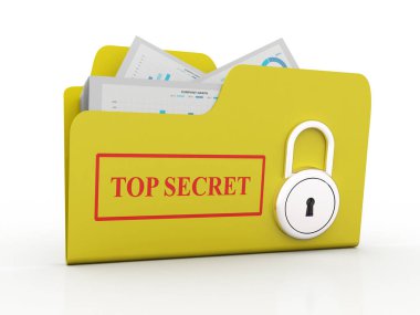 Çok gizli dizin ve Beyaz arkaplan üzerine kilitle, Güvenli Dizin, Gizlilik Konsepti