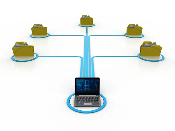 Rendering Computernetzwerk Auf Weißem Hintergrund Computernetzwerk Mit Server Internet Kommunikationshintergrund — Stockfoto