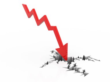 Finansal kriz konsepti, Ekonomik kriz. İş düştü, satışlar düştü. İş Grafiği Düşürme beyaz arka planda izole edildi. 3d oluşturma