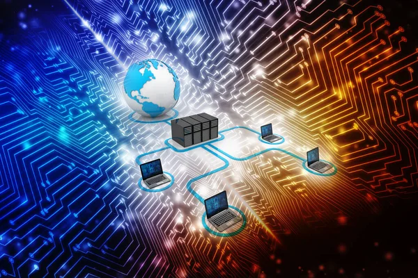 Rendering Datornätverk Datornätverk Med Server Internet Kommunikation Bakgrund — Stockfoto