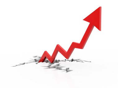 İş grafiği, ok yukarı, iş büyüme konsepti. 3d oluşturma