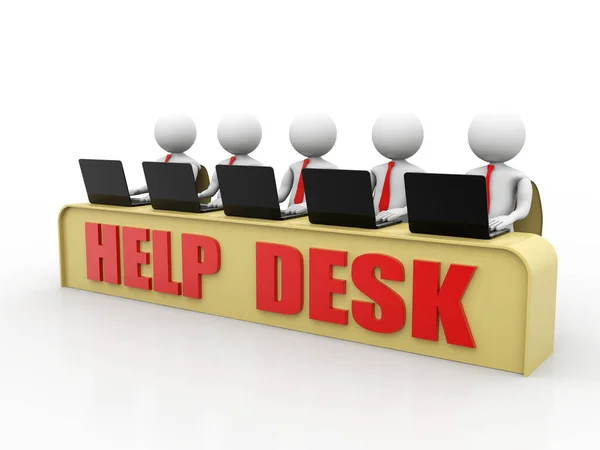 Help Desk Concept Aislado Fondo Blanco Pequeño Personaje Humano Call —  Fotos de Stock