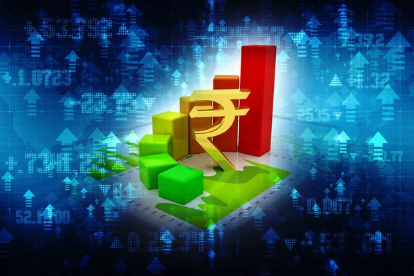 Business Graph Rupee Sign Indian Rupee Growth Concept Rupee Market — Stock Photo, Image