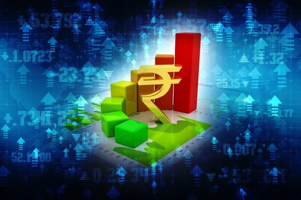 Zakelijke Grafiek Met Rupee Teken Indiaas Rupee Groeiconcept Rupee Market — Stockfoto