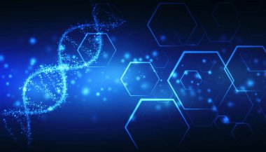 DNA yapısı, soyut tıbbi ve sağlık geçmişi, soyut teknoloji bilim konsepti yüksek teknoloji mavi arka planda DNA fütüristik 