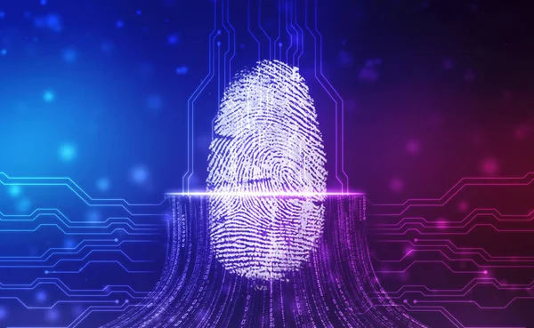 Fingerprint Scanning Identification System. Biometric Authorization and Business Security Concept, fingerprint Scanning on digital screen. cyber security Concept.