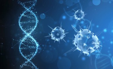 Mikroskobik arka planda Corona virüs tasarımı. Solunum sistemi, Coronavirus bilinçlendirme pankartı ve hastalık yayılma, semptomlar veya tedbirlere karşı uyarı.