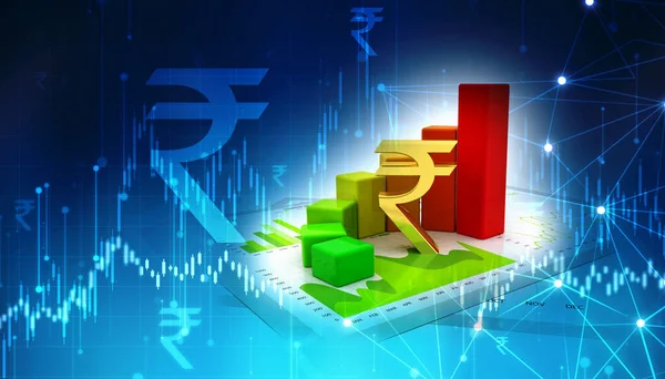 Zakelijke Grafiek Met Rupee Teken Indiaas Rupee Groeiconcept Rupee Market — Stockfoto