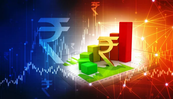 Zakelijke Grafiek Met Rupee Teken Indiaas Rupee Groeiconcept Rupee Market — Stockfoto