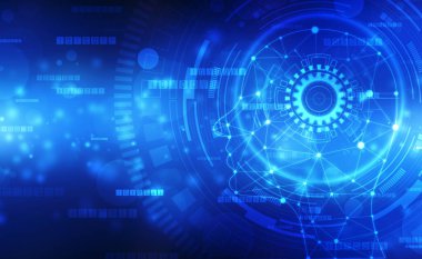 Soyut Yapay Zeka. Yaratıcı Beyin Konsepti, Teknoloji web geçmişi. Sanal konsept, geleceksel soyut arkaplan