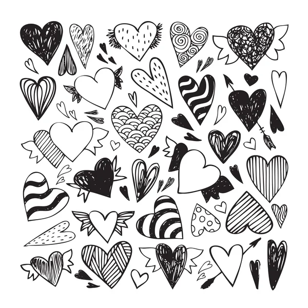 Cuori Doodle impostati — Vettoriale Stock