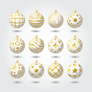 Beyaz ve altın Noel topları ayarla