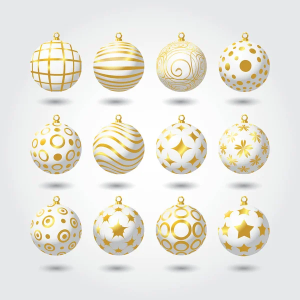 Set boules de Noël blanches et dorées — Image vectorielle