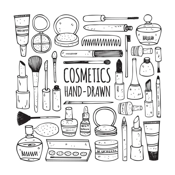 Cosmetici impostati in stile doodle — Vettoriale Stock