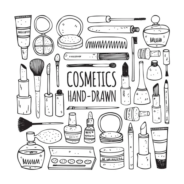 Cosméticos ambientados en estilo doodle — Archivo Imágenes Vectoriales