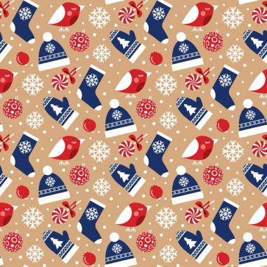 Kuşlar ve kış giyim ile Noel seamless modeli