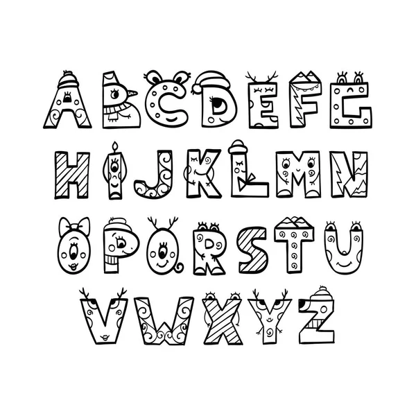 Різдвяний дитячий алфавіт розмальовка. Векторні ілюстрації — стоковий вектор
