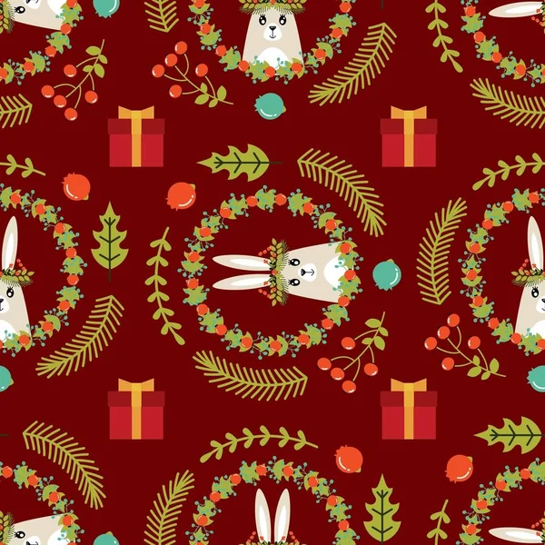 Vánoční vzor bezešvé s obrázkem králíka — Stockový vektor