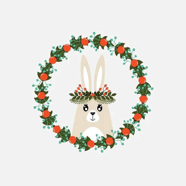 Милая рождественская открытка с изображением кролика — стоковый вектор
