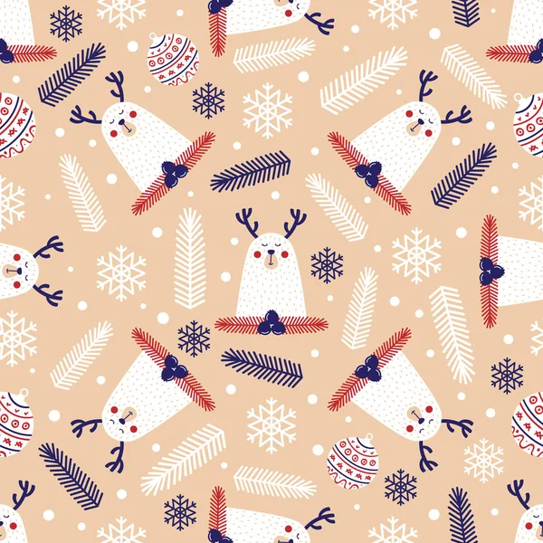 Patrón sin costura de Navidad con ciervo — Archivo Imágenes Vectoriales