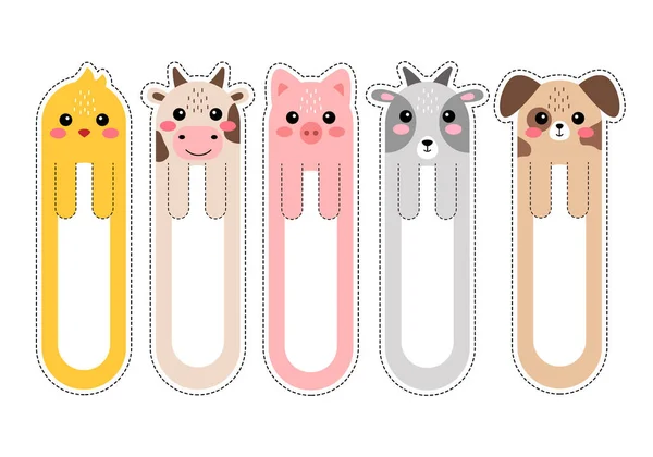 Desenhos animados kawaii marcadores com animais ilustração vetorial — Vetor de Stock