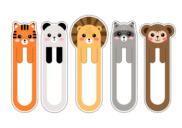 Cartoon kawaii bookmarks with animals vector illustration — Stock Vector