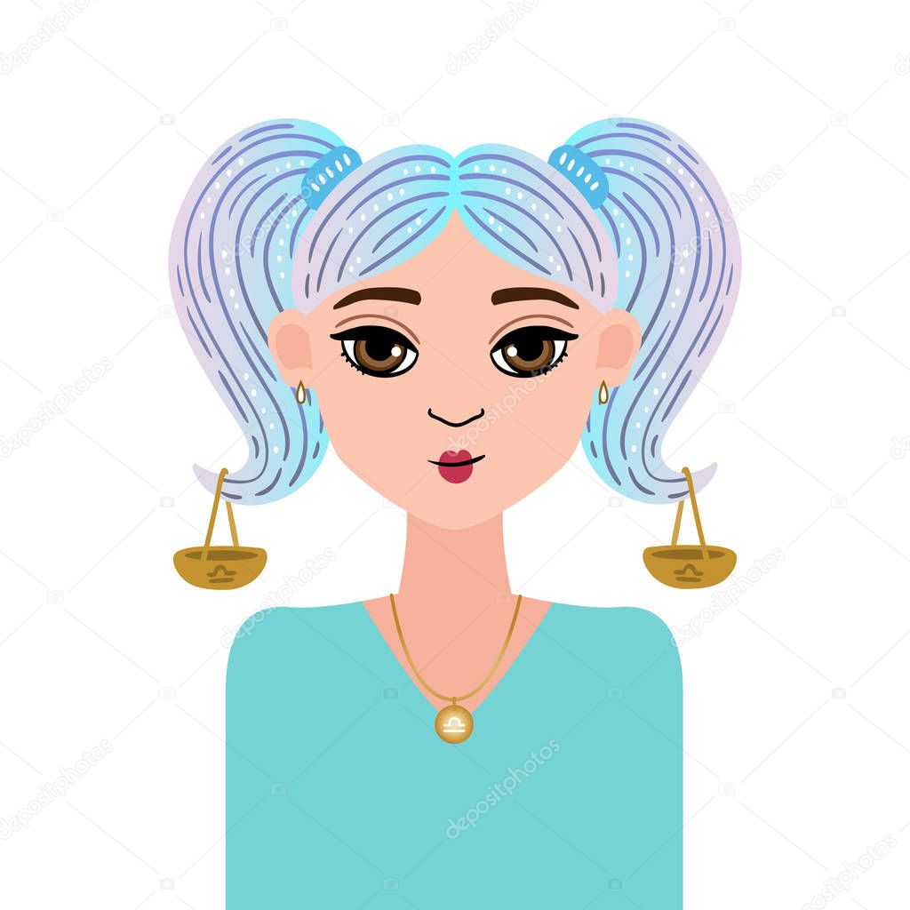 Astrology symbol of zodiac sign Libra in doodle style