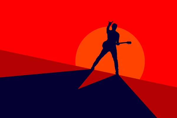 Silhouet van een gitarist op een rode achtergrond Stockfoto