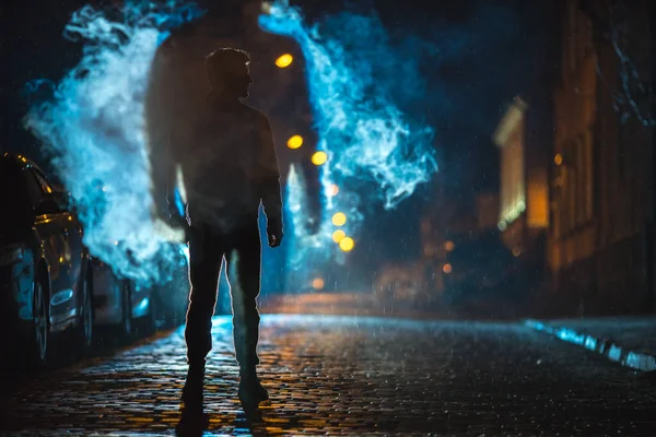 Man Stand Cloud Smoke Evening Night Time — Stock Photo, Image