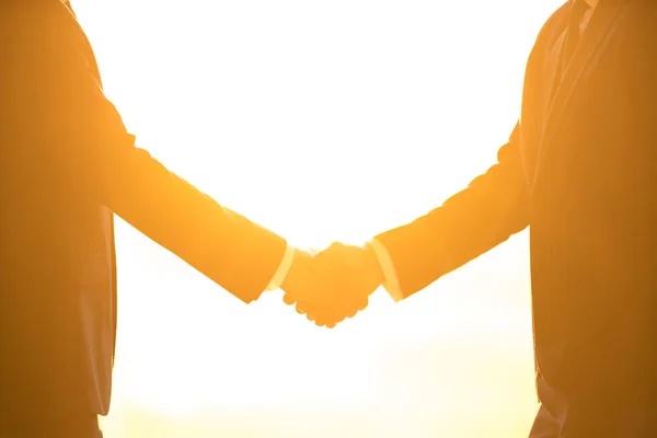 Two Businessmen Handshake Bright Sun Background — Stock Photo, Image