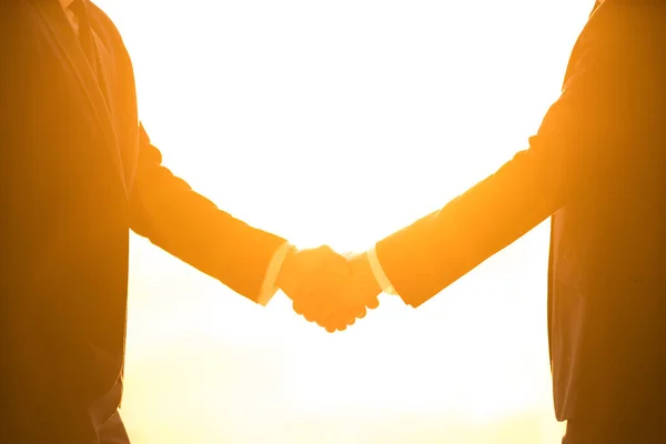 Two Businessmen Handshake Bright Sun Background — Stock Photo, Image