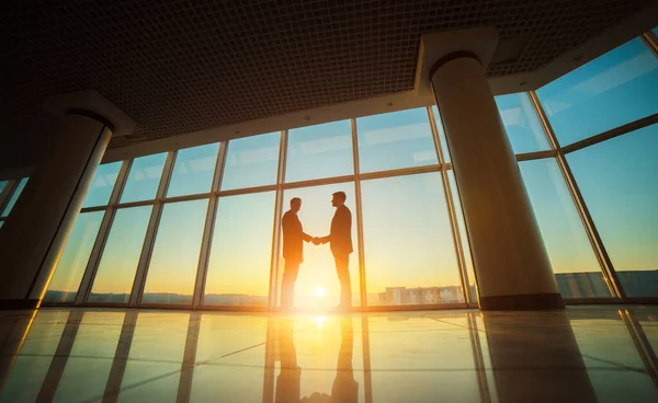 Two Men Handshake Office Bright Sun Background — Stock Photo, Image