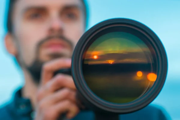 Lente Câmera Fundo Homem — Fotografia de Stock